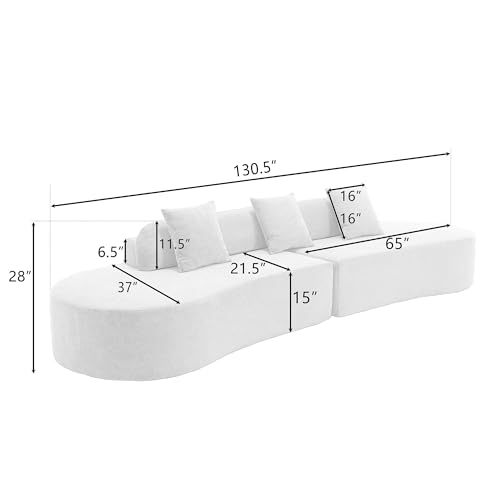 130.5'' Modern Cloud Sectional Sofa, 4-Seat Curved Modular Couch, Comfy Terry Cloth with 3 Pillows, Minimalist Design for Living Room, Hotel, Apartment, Studio, No Assembly Required-Beige