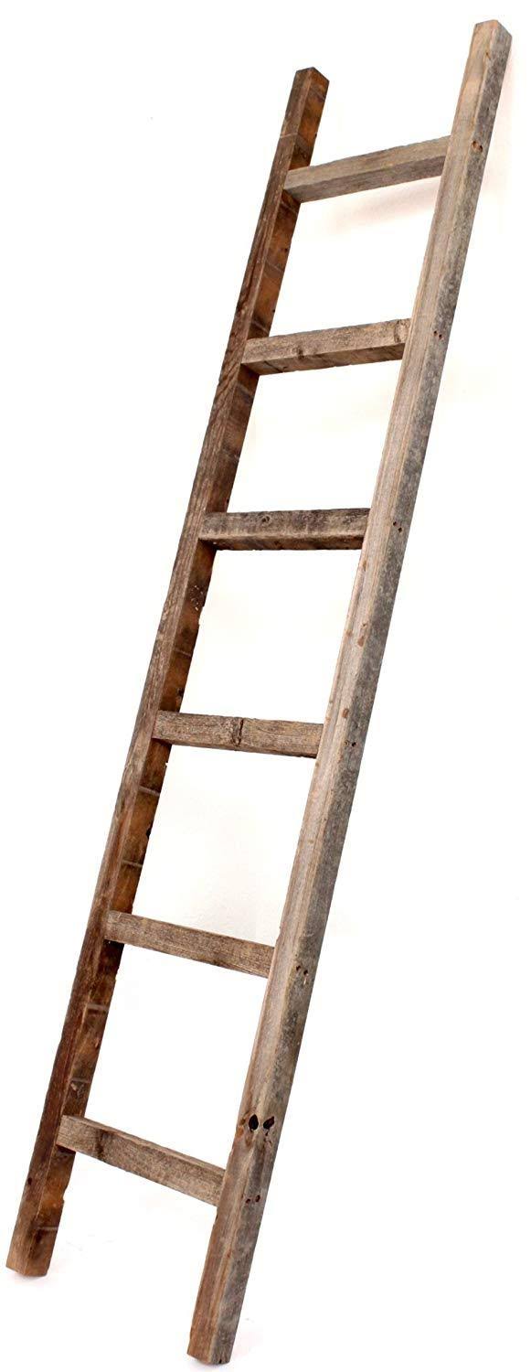 BarnwoodUSA Rustic 6 ft Decorative Ladder - 100% Reclaimed Wood Ladder, Weathered Gray