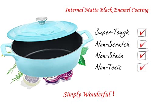 La Cuisine 6270 Enameled Cast Iron Covered Oval Dutch Oven Casserole Pot, 6.75 QT (6.5 Liter) / 13x9.8x6.3” (33x25x16 CM). Internal Cream White Enamel, Exterior 2 - tone Blue Enamel Coating Finish