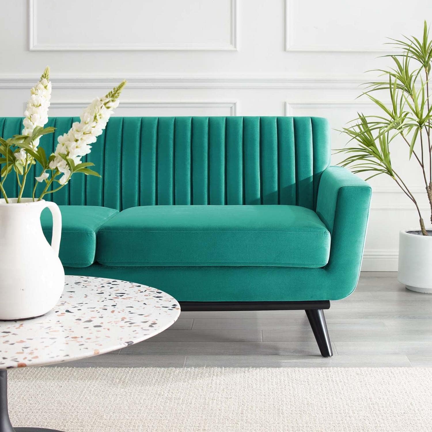 Modway Engage Channel Tufted Performance Velvet Loveseat in Teal