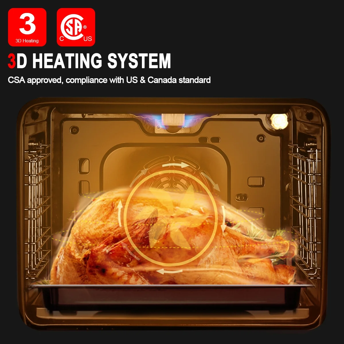 GASLAND Chef 24" Built-in Natural Gas Oven, 6 Cooking Function Convection Gas Wall Oven with Rotisserie,Stainless Steel,CSA