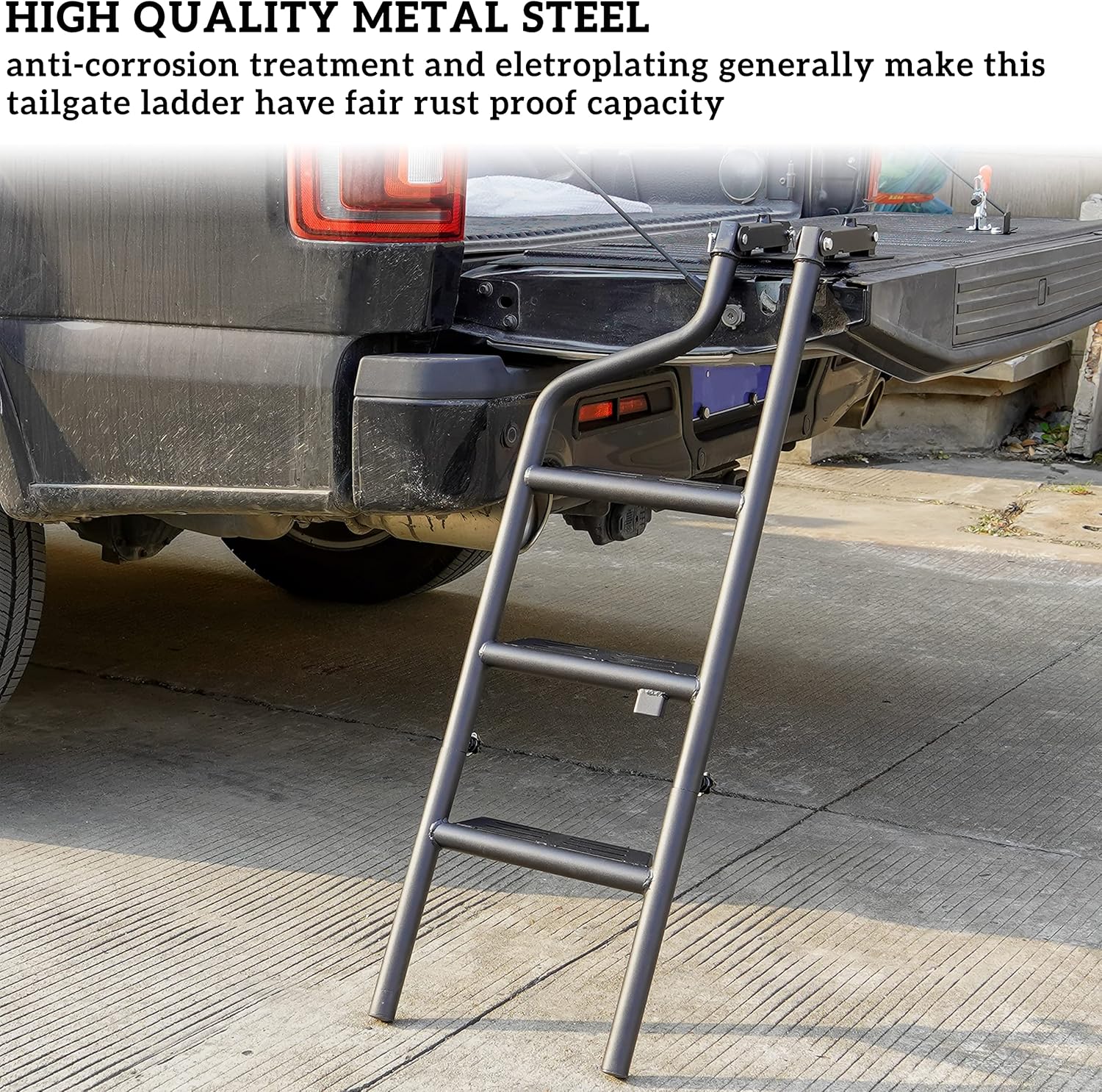 POKIAUTO Universal 42" Foldable Pickup Truck Tailgate Ladder, Heavy Duty Folding Tailgate Step Ladder with Lock Device Universal Fit for Pickup Truck (F150, RAM 1500 etc.) Accessories