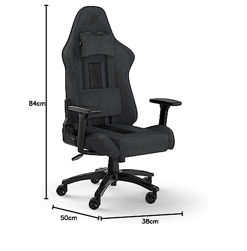 Corsair TC100 Relaxed Gaming Chair - Fabric - Racing-Inspired Design - Lumbar Pillow - Detachable Memory Foam Neck Pillow - Adjustable Seat Height - Adjustable Armrests - Gray and Black