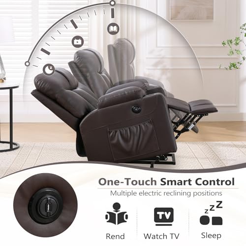 ANJ Large Power Lift Recliner Chair with Massage and Heat for Elderly Big People, Electric Wide Recliners, Heavy Duty and Safety Motion Fabric Reclining Mechanism with USB Ports, Side Pocket, Camel