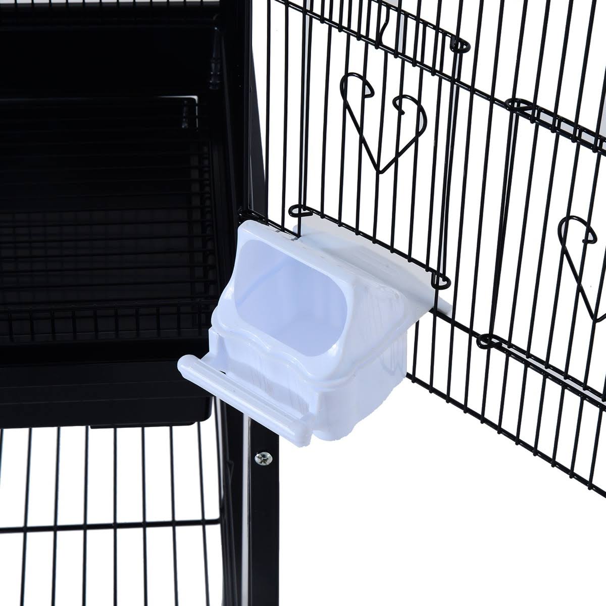 PawHut 63x22 Metal Indoor Bird Cage Starter Kit with Detachable Rolling Stand, Storage Basket, and Accessories - Black