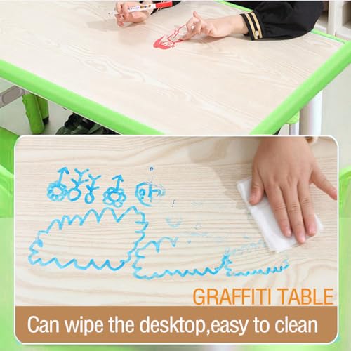 Kids Table and Chairs Set, Height Adjustable Desk with 6 Seats for Ages 2-10,Arts & Crafts Table,Graffiti Desktop, Non-Slip Legs, Max 300lbs, Children Multi-Activity Table for Classrooms,Daycares,Home