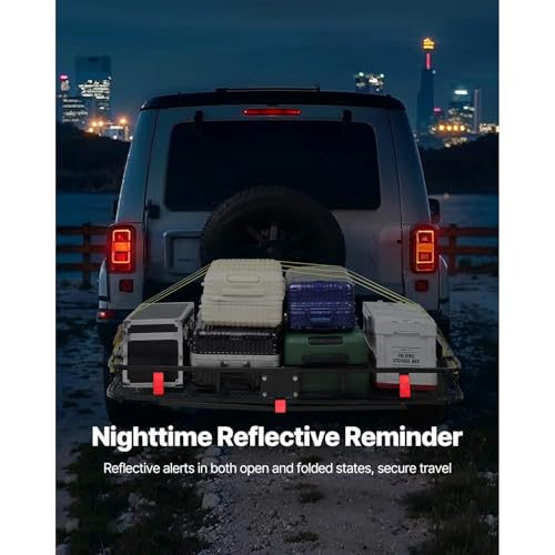 VEVOR 70" x 30" x 6", Hitch Cargo Carrier, 500 lbs Capacity with Nighttime Reflective Reminder, Folding Hitch Mount Cargo Carrier Basket with Hitch Lock for 2" Receiver, Fit for SUVs