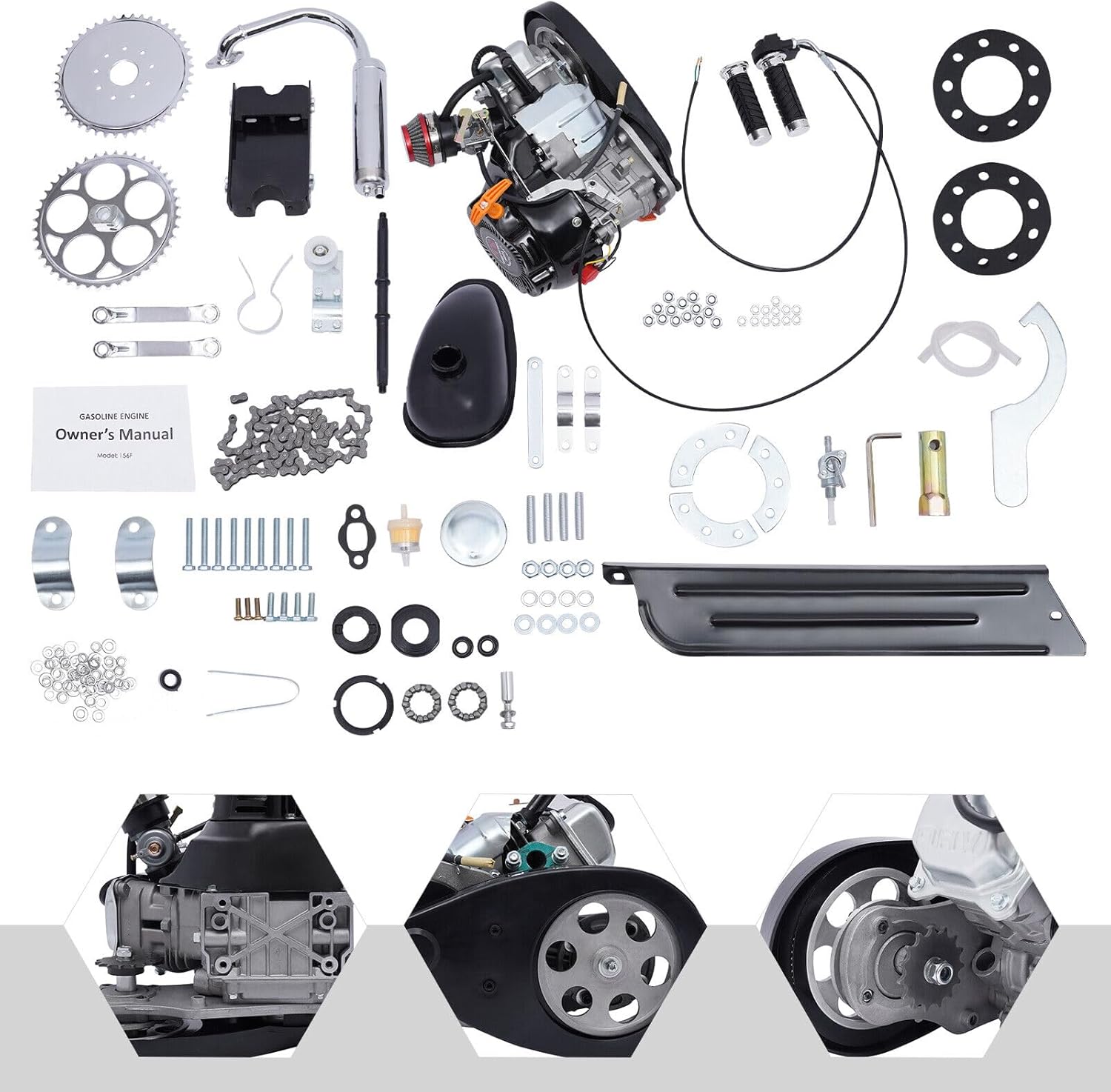 TFCFL 4 Stroke 100cc Single Cylinder Motor Engine Gas Motorized Bicycle DIY Kit 3HP 100CC 3HP Motorized Bicycle Engine 4 Stroke Gas Petrol Bike Modified Kit 3600rpm Adult Electric Bicycles