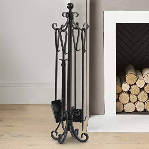 Amagabeli 5 Pieces Scroll Fireplace Tools Cast Iron Indoor Firewood Tools with L