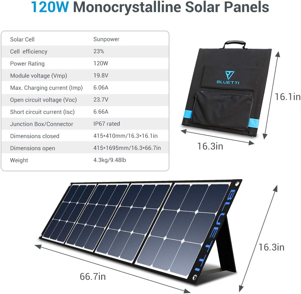 BLUETTI SP350 350W Solar Panel for AC200MAX/AC200P/AC300/EB240/EB150 Portable Power Stations with Adjustable Kickstand, Foldable Solar Power Backup for Outdoor Camping,Off Grid System