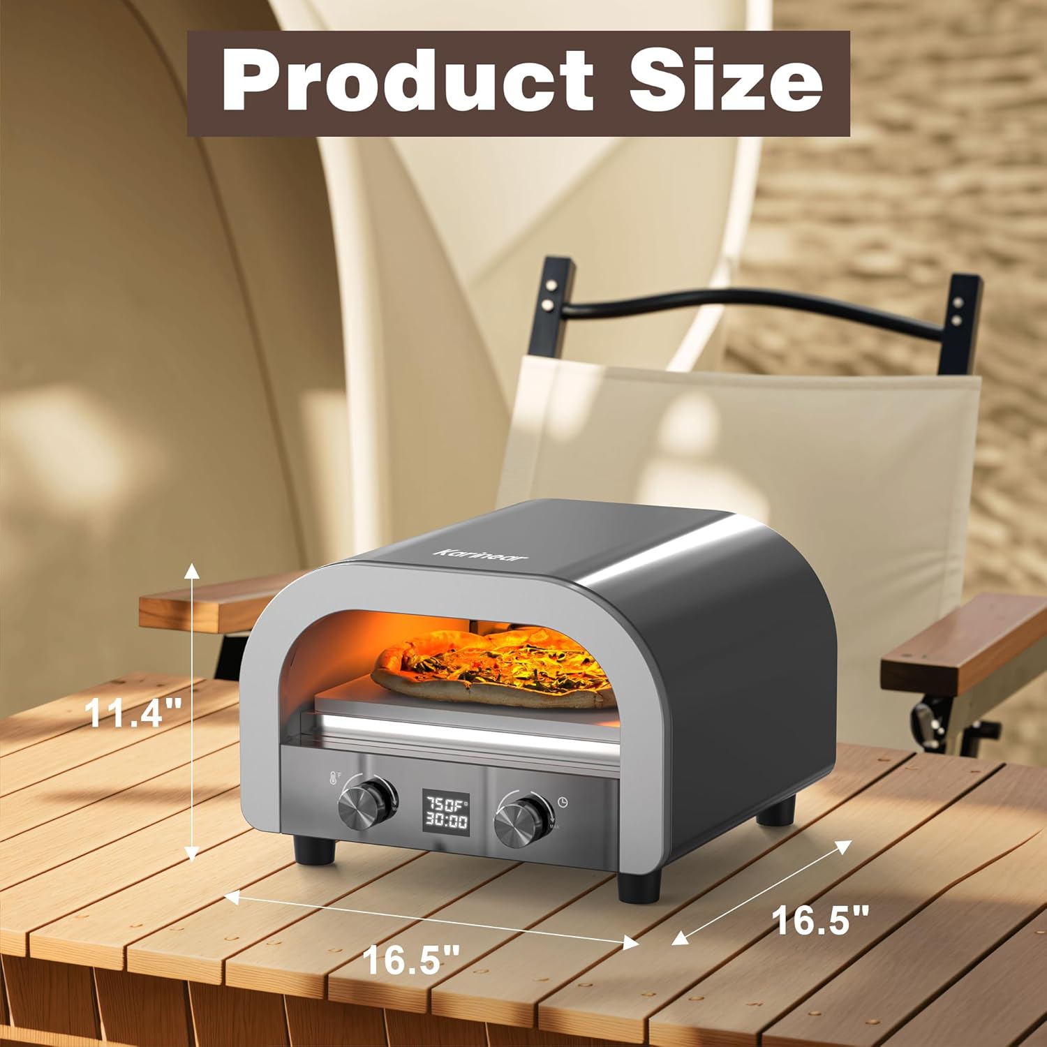 Electric Pizza Oven Indoor - Karinear 13 Inch Pizza Maker Machine for Home, Portable Countertop Pizza Oven Temp Range Reaches 750°F,Stainless Steel,1800W