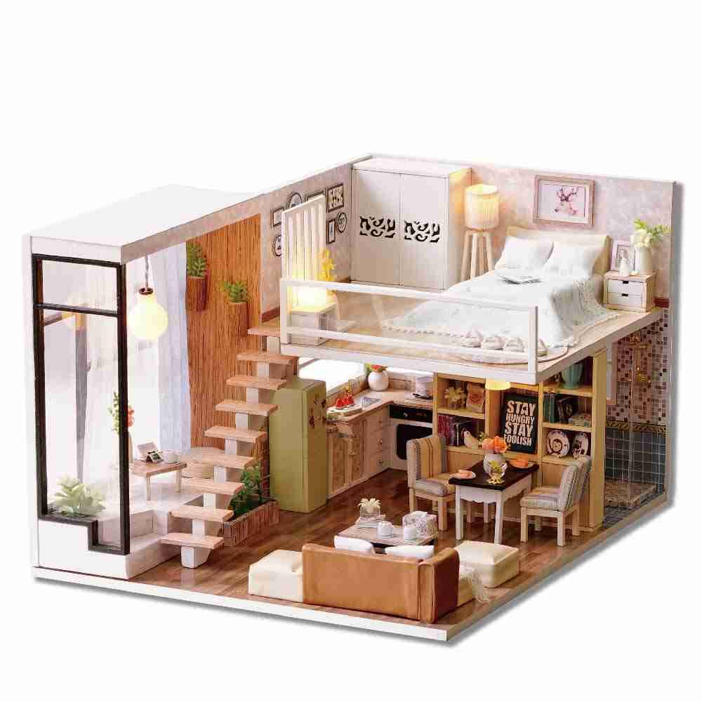CUTEBEE Dollhouse Miniature with Furniture, Wooden DIY Dollhouse Kit Plus Dust Proof and Music Movement, 1:24 Scale Creative Roo