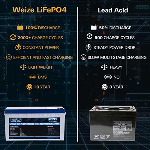 Weize 12V 100Ah TM LiFePO4 Lithium Battery, Built-in Smart BMS, Group 31 Deep Cycle Battery Perfect for Trolling Motor, RV, Solar, Marine, Overland/Van, and Off Grid Applications