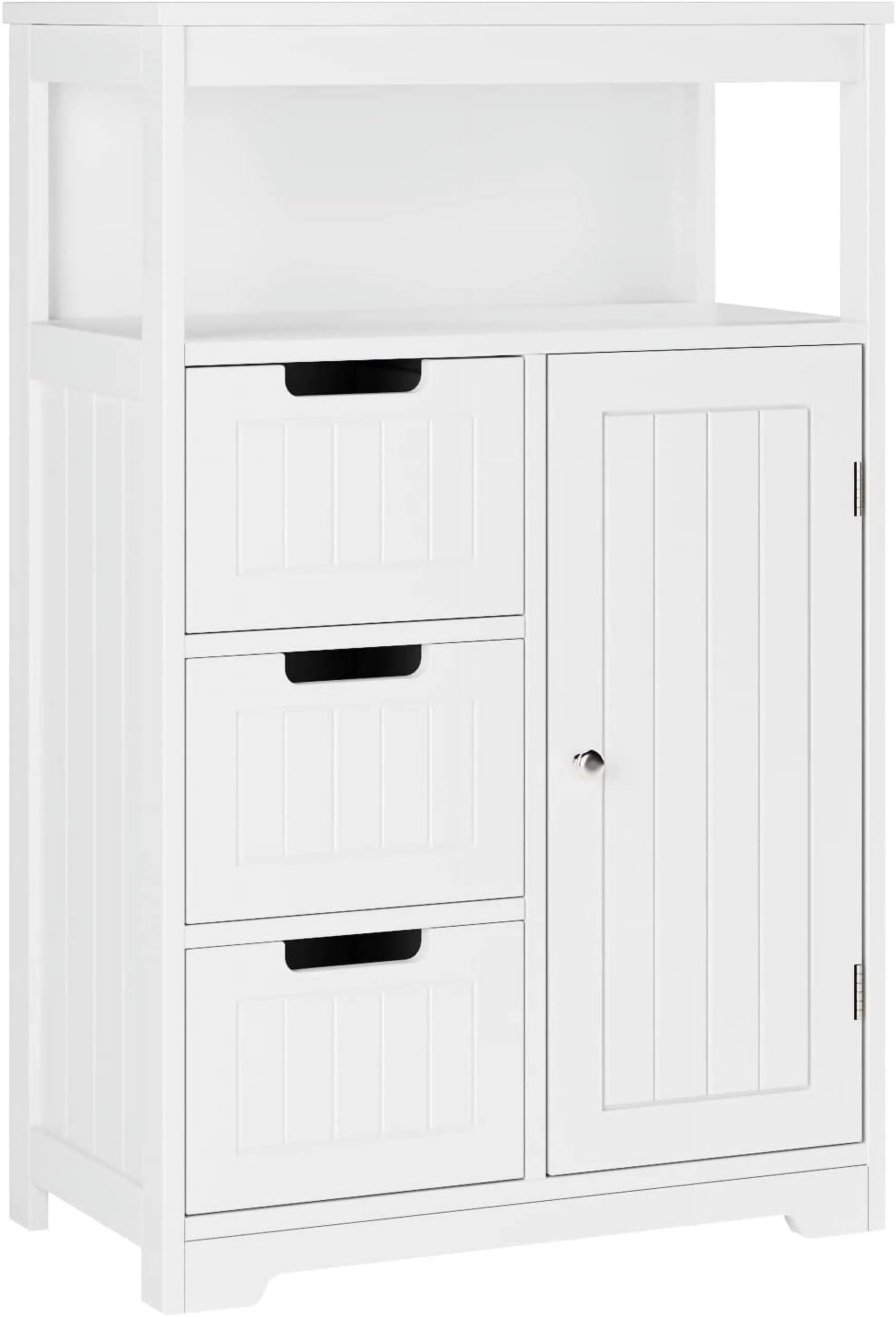 Bathroom Floor Cabinet, Free Standing Storage Cabinet with 3 Drawers and 1 Door & Adjustable Shelf, Modern Entryway Cupboard for Home Office, White