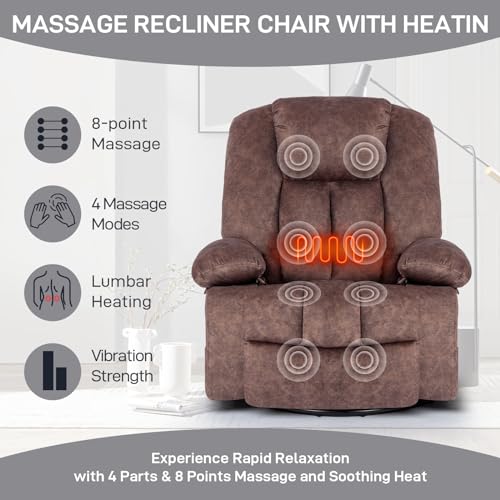 Recliner Chair Massage Rocker with Heated Modern Ergonomic Lounge 360 Degree Swivel Single Sofa Seat Living Room Lounge Recliners on Clearance Foam Filling