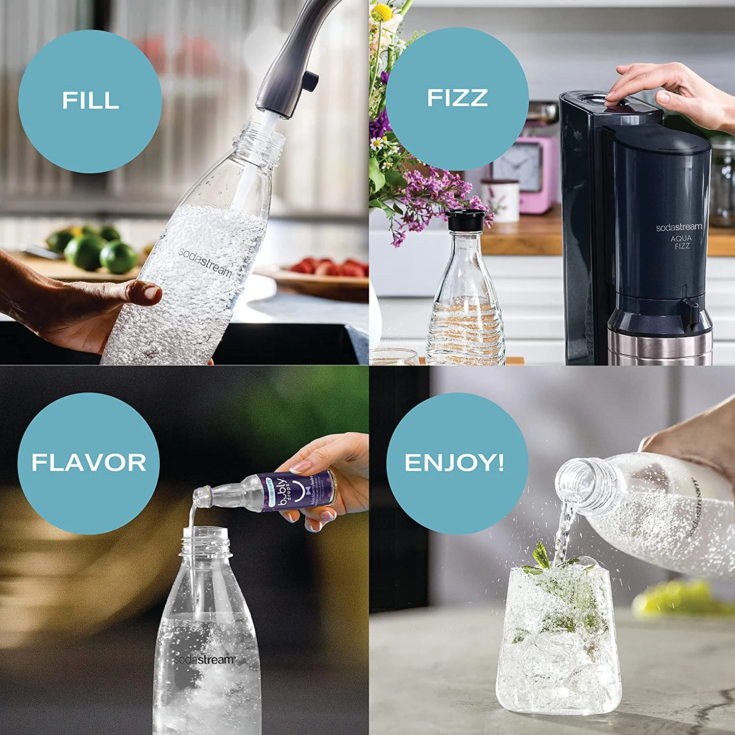 SodaStream Aqua Fizz Sparkling Water Maker Kit (Black) with Co2 & Glass Carafes