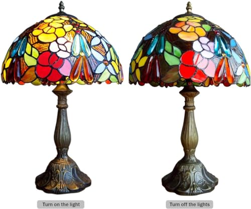 Tiffany Table Lamps for Living Room 12X12X19 INCH Tall Blue Dragonfly Stained Glass Table Lamps for Dining Room Bedroom Bedside Nightstand Retro Antique Style Home Office Desk Lamps