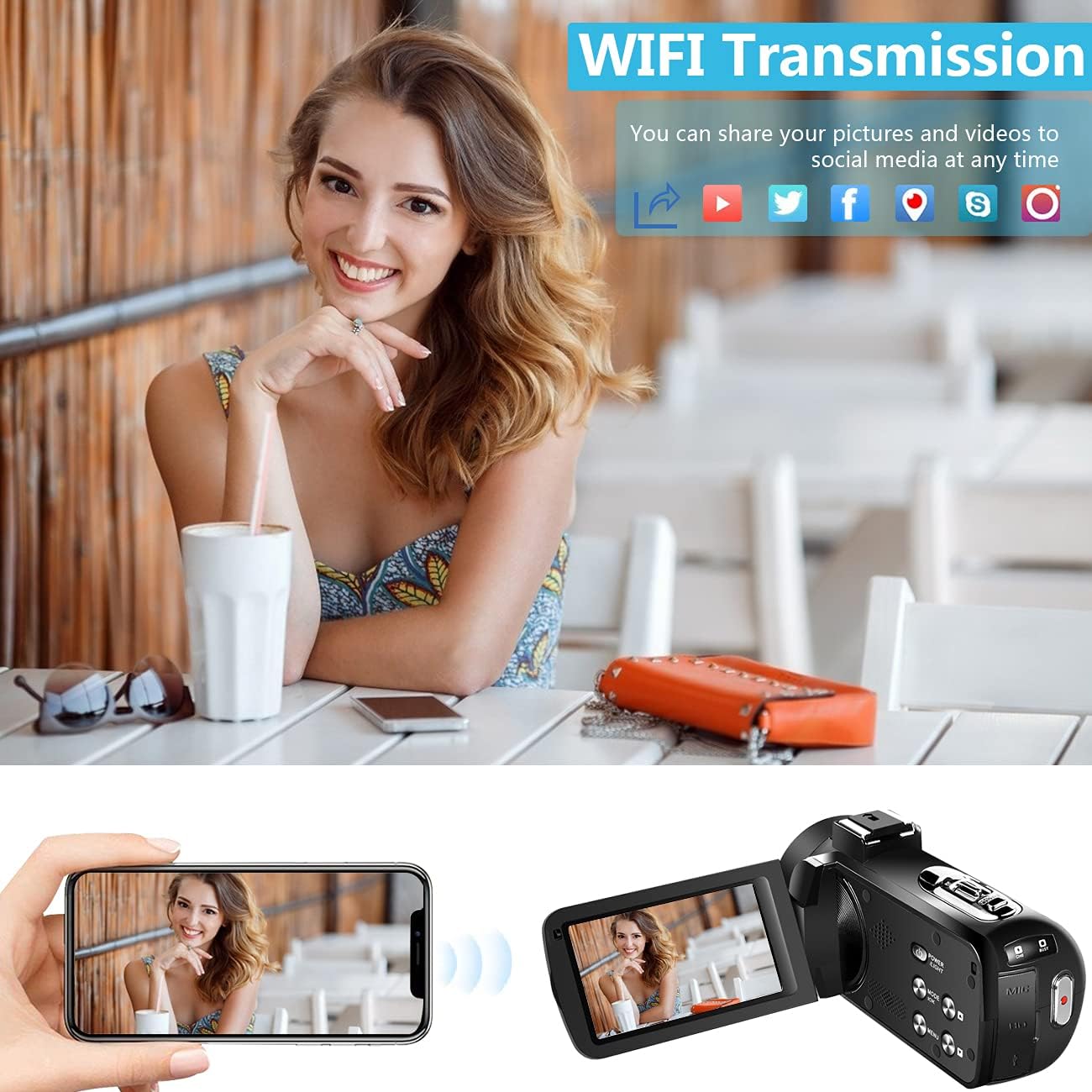4K Video Camera Camcorder Ultra HD 56MP Wi-Fi YouTube Vlogging Camera 18X Zoom 3.0 Inch Touch Screen Digital Camera Recorder with Microphone IR Night Vision Vlog Cameras