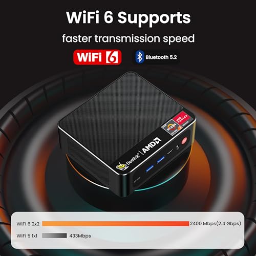 Beelink Mini PC AMD Ryzen 7 5800H Up to 4.4GHz 8C/16T, SER5 16GB RAM 1TB SSD Graphics 8core 2000 MHz, M.2 SSD NVME 2280 Mini Computer WiFi 6/BT5.2/HDMI/DP/USB3.2,Gaming/Office