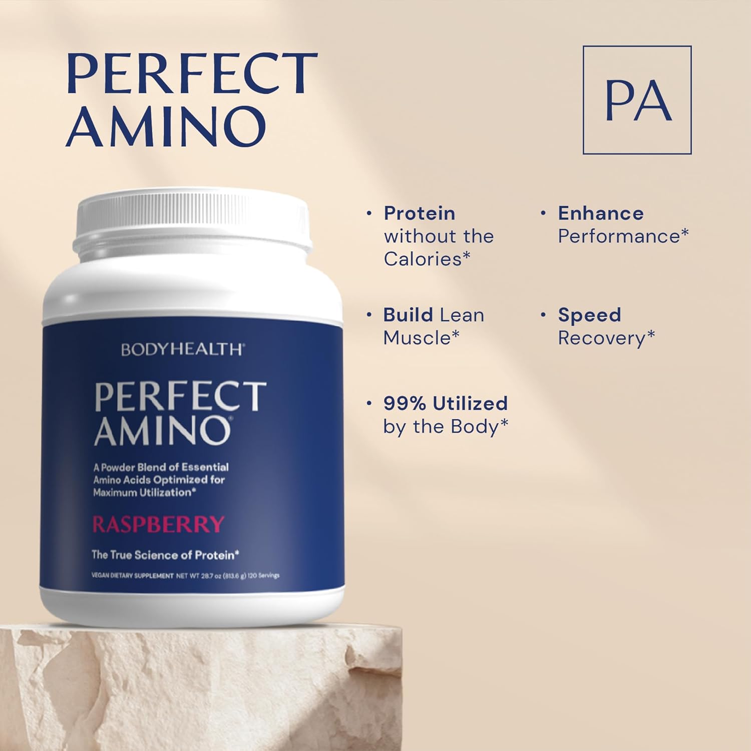 BodyHealth PerfectAmino Powder - BCAA and EAA Powder for Pre and Post Workout - Amino Acid Energy Drink Powder for Men and Women to Support Lean Muscle and Recovery - Raspberry - 120 Servings