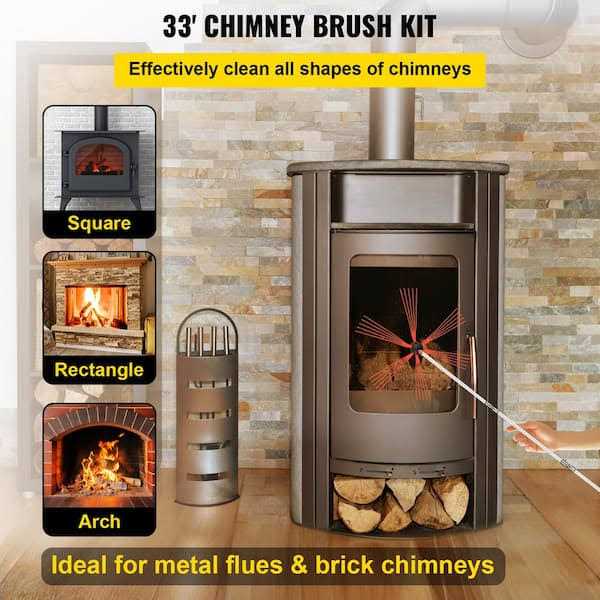 VEVOR Chimney Sweep Kit 33 ft. Chimney Brush Kit with 10 Nylon Rods and 2 Brush Head Rotary Chimney Cleaning Kit