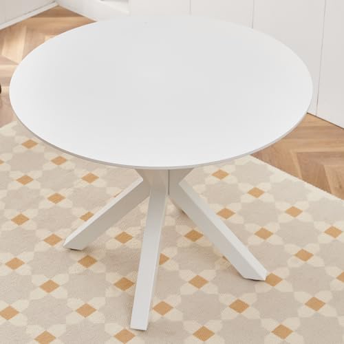 Round Dining Table for 4, Mid Century Modern 42" Faux Wood Round Dining Room Table, Round Kitchen Table for Dining Living Room, Office, Small Spaces
