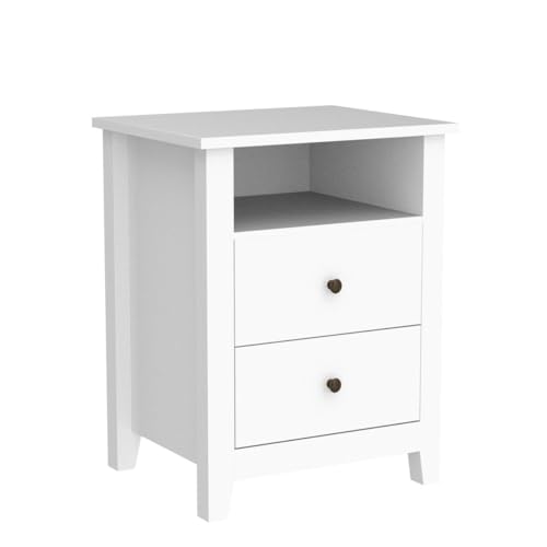 Vikiullf White Nightstands with Drawer - Set of 2 Modern Bedroom Night Stands, Wood Bedside Tables with 1 Storage Drawer and Open Shelf, 23.8”H