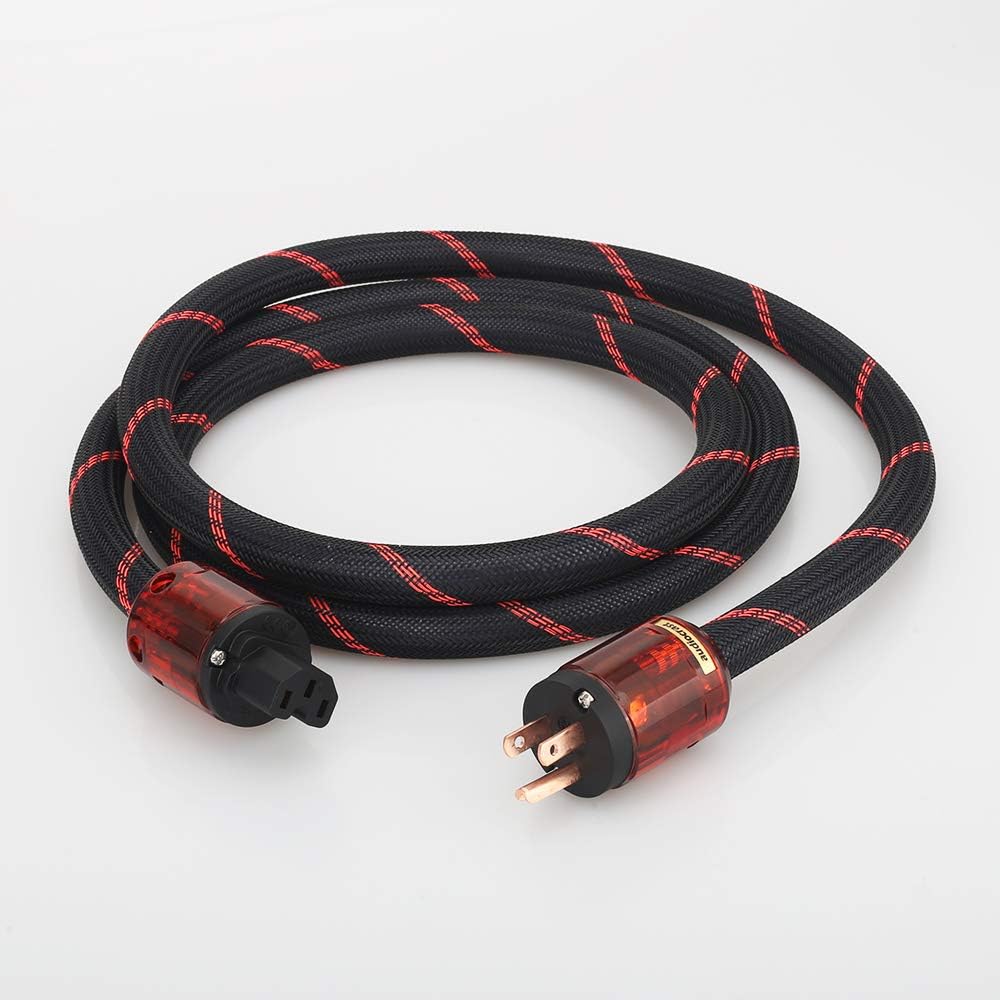 Audiocrast HiFi Power Cable, 125V 15A, Copper Shielding, Hi-End Braided Sleeve Amplifier Power Cord, AC Audiophile Power Cable with US Plug+IEC C13 Connector (6.6FT/2M)