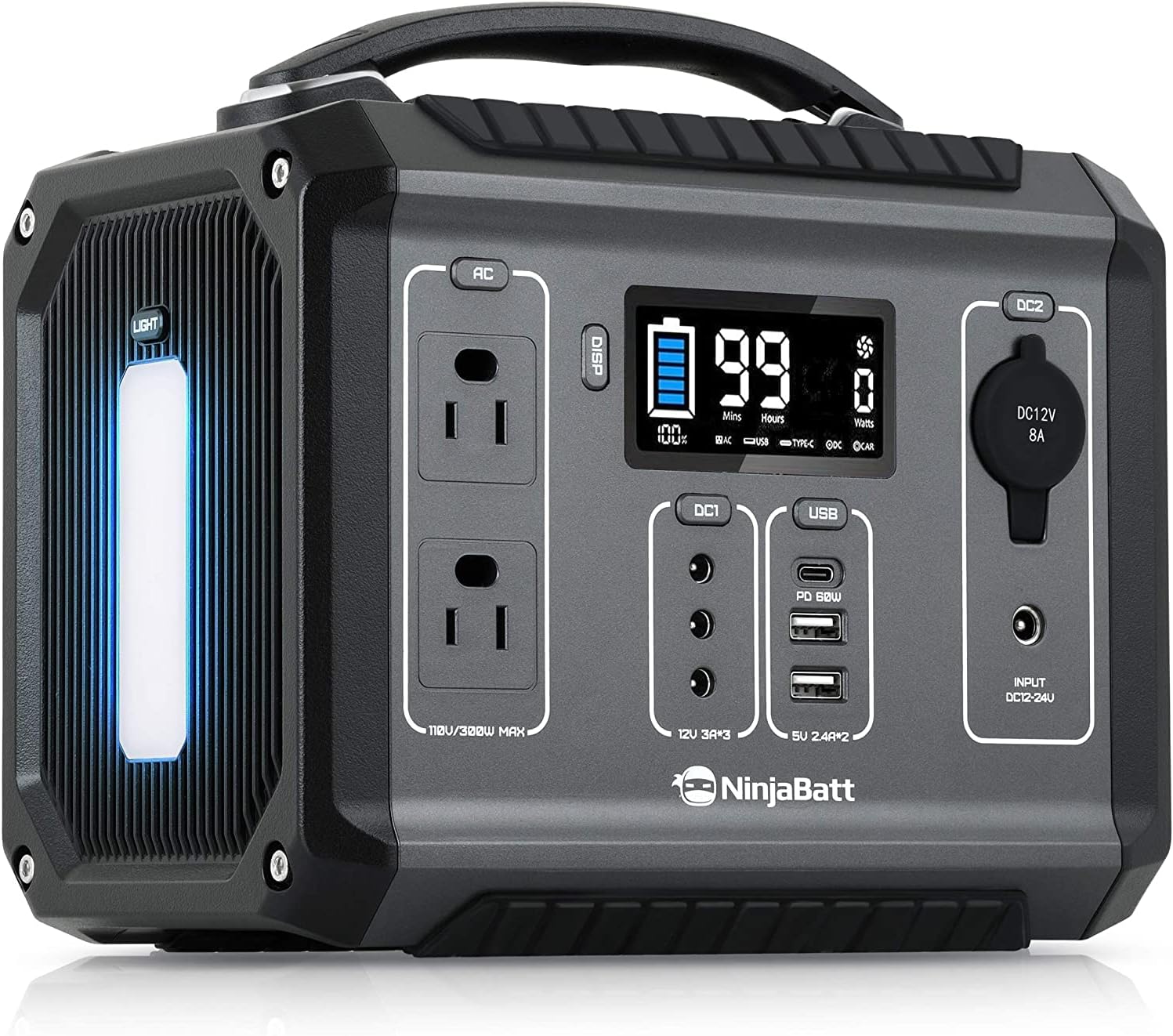 NinjaBatt Portable Power Station, 280Wh Backup Lithium Battery with 110V/300W Pure Sine Wave AC Outlets, QC3.0 & PD 60W - Silent Generator for Outdoor Camping RV Emergencies