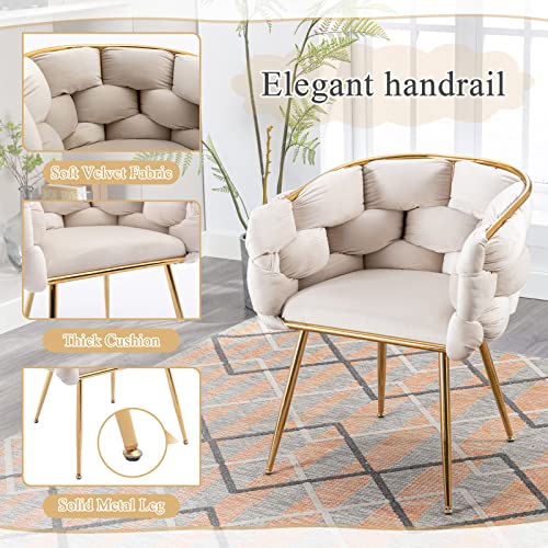 Modern Dining Room Dining Chairs Set of 4 Kitchen Chairs Comfy Gold Accent Chair Velvet Handmade Decorative Living Room Chairs Bedroom Furniture sillas de sala Tufted Arm Chairs for Vanity Green