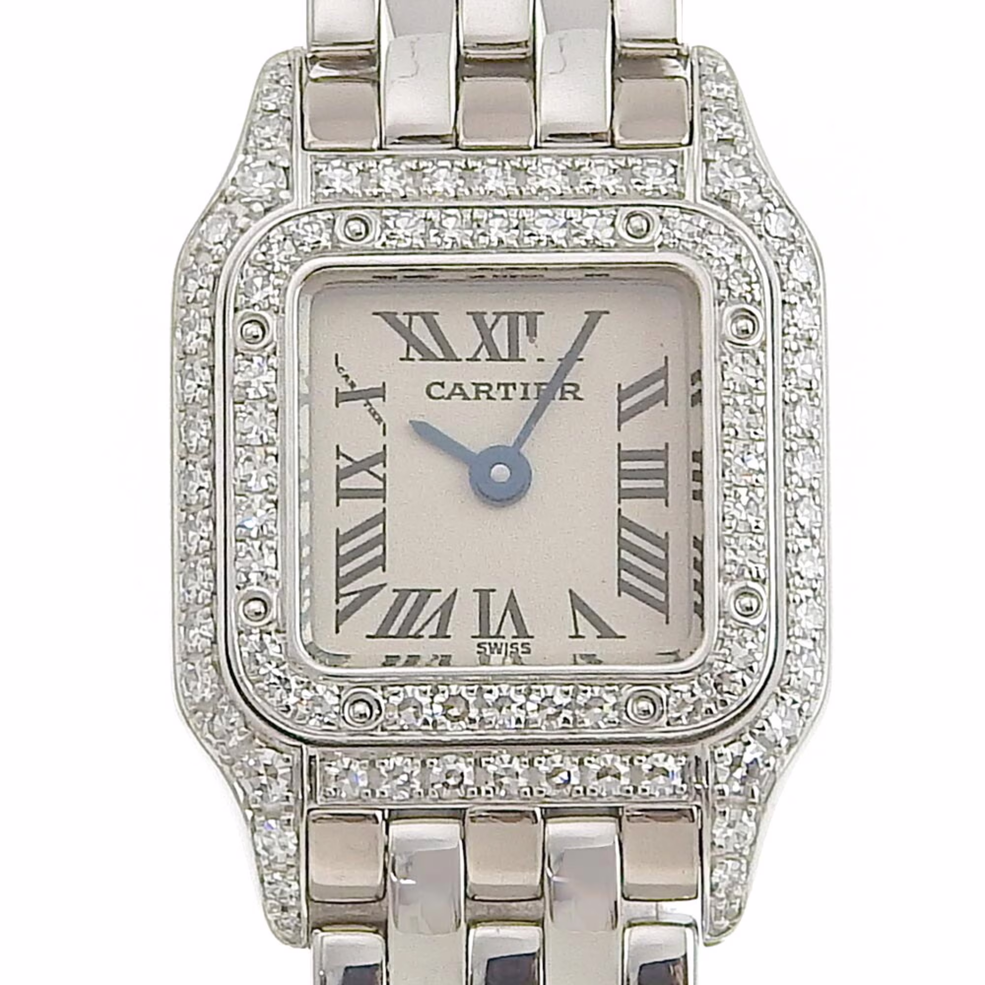 Pre-Owned Cartier Mini Panthère Diamond Bezel WF3210F3 K18 White Gold x Quartz Analog Display Women's Silver Dial Watch (Good)