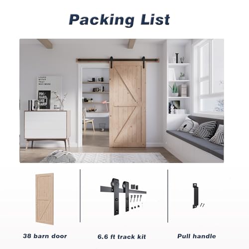 FREDBECK 48in x 80in Sliding Wood Barn Door with 8FT Barn Door Hardware Kit Included K Shape Solid Spruce Panel Sliding Door Double Surfaces Need to Assembly