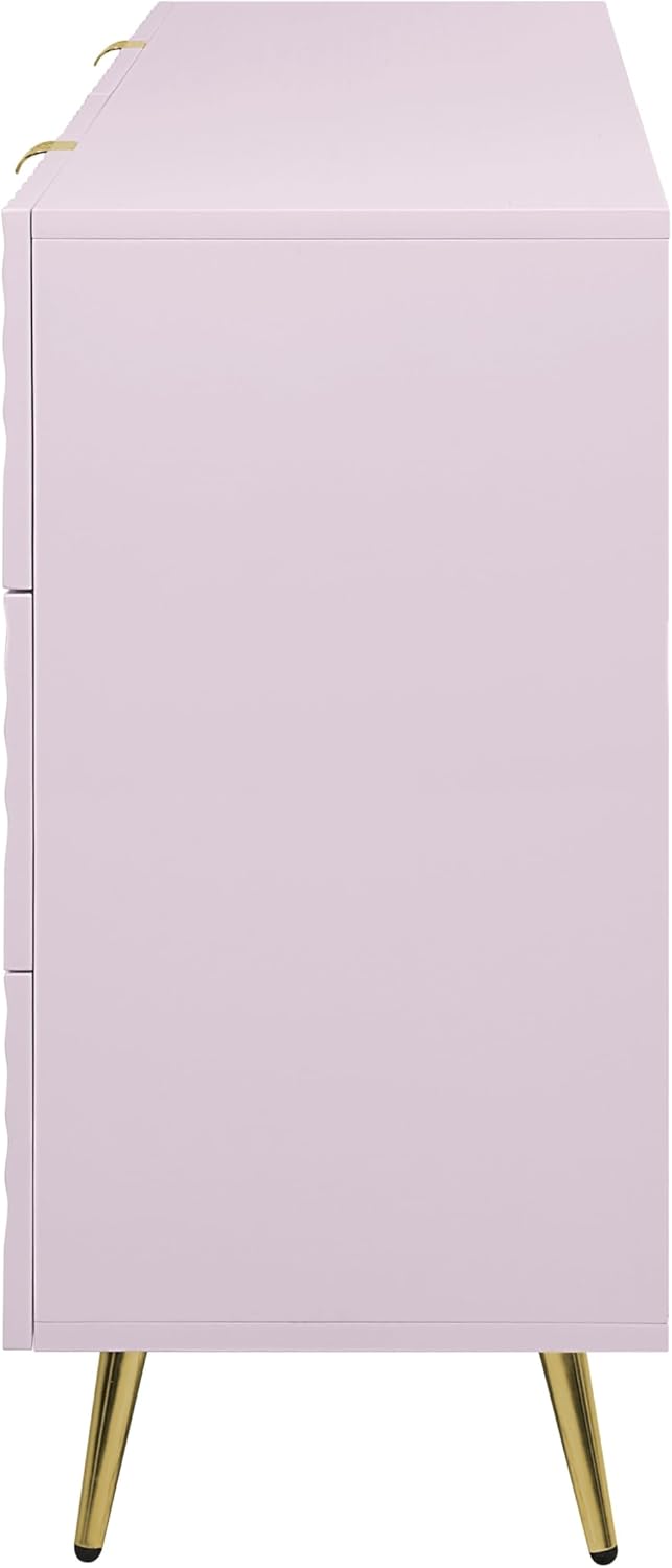 Acme Gaines 6-Drawer Contemporary Wood/Metal Dresser in Pink High Gloss
