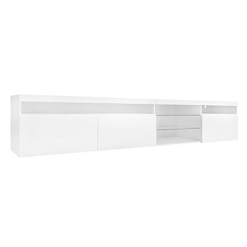 Ultra Long TV Stand for TVs Up to 100'', TV Console Cabinet with LED Lights and Storage, Long TV Entertainment Center for Living Room, Black