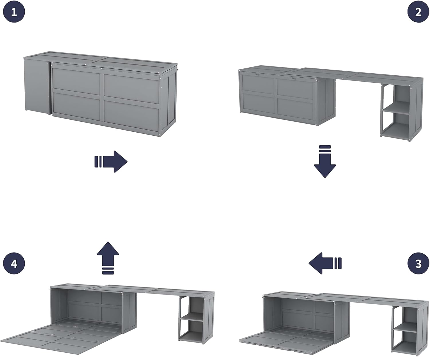 Merax Murphy Bed Queen Size, Murphy Cabinet Bed with Rotatable Desk and Shelves, Gray