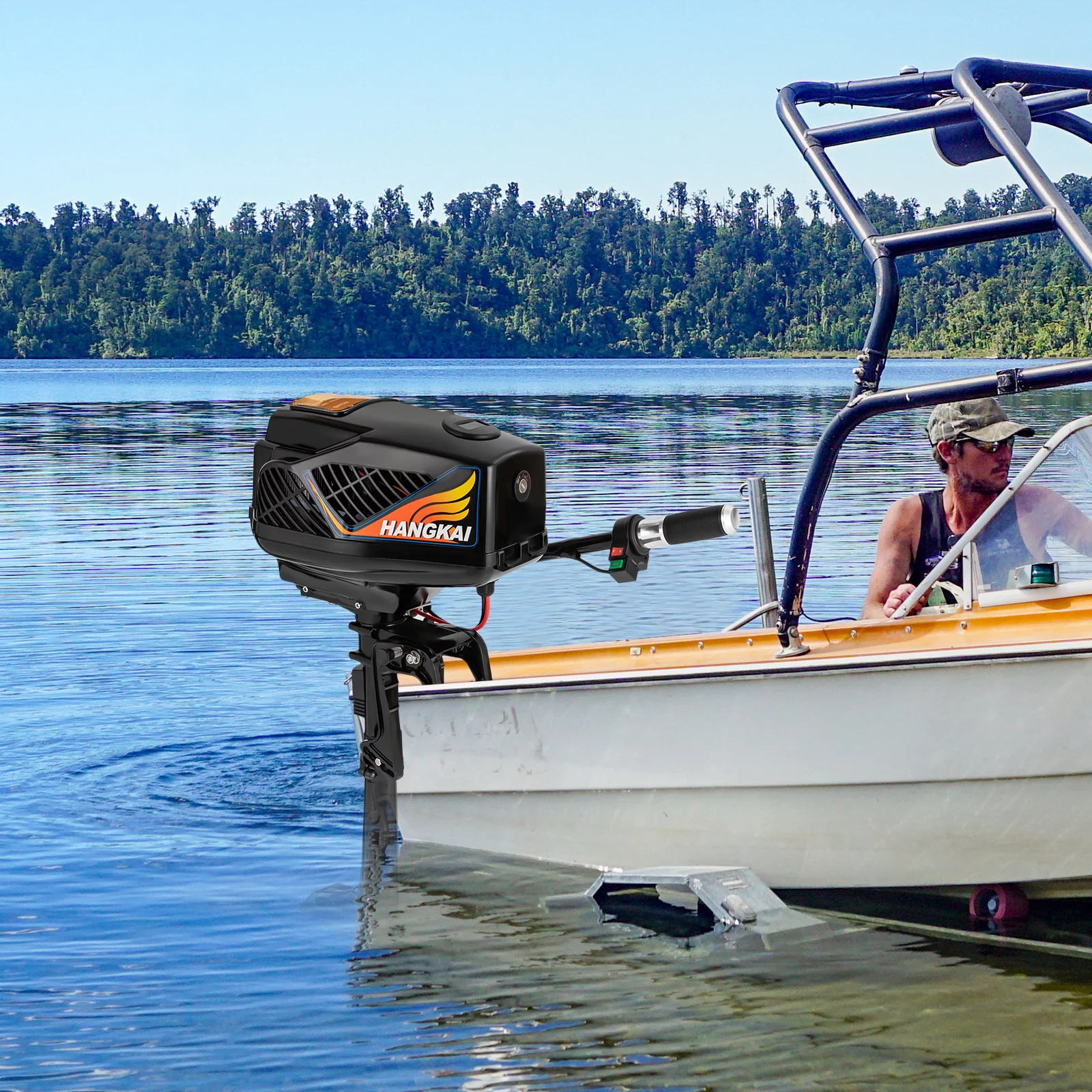 Aiqidi 48V 1200W Electric Outboard Motor Marine Fishing Boat Engine Brushless Trolling Motor Short Shaft with 3 Blades Propeller for Fishing Aquaculture Outdoor Adventure
