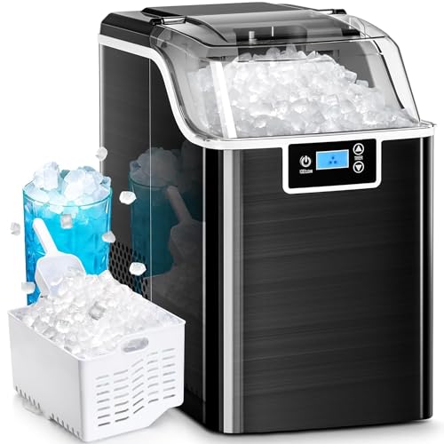 Kismile Nugget Ice Makers Countertop, 45lbs/Day Pebble Ice Maker Machine with 24-Hour Timer, Self-Cleaning Crushed ice Maker