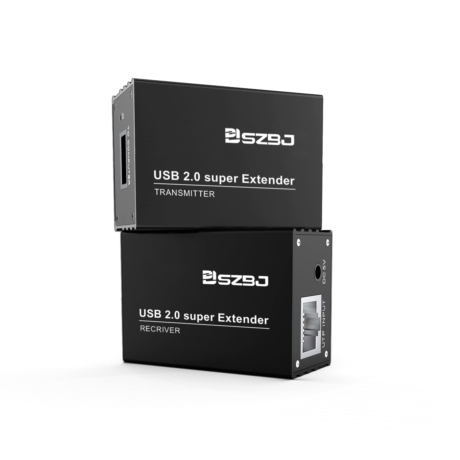 SZBJ USB Extender Over RJ45 Cat5E/6 up to 230ft Ethernet Cable Extender with Power Adapter - Full USB 2.0 Support for Keyboard, Dongle，Mouse, Webcam, and All Operating System 101 Pack of 2