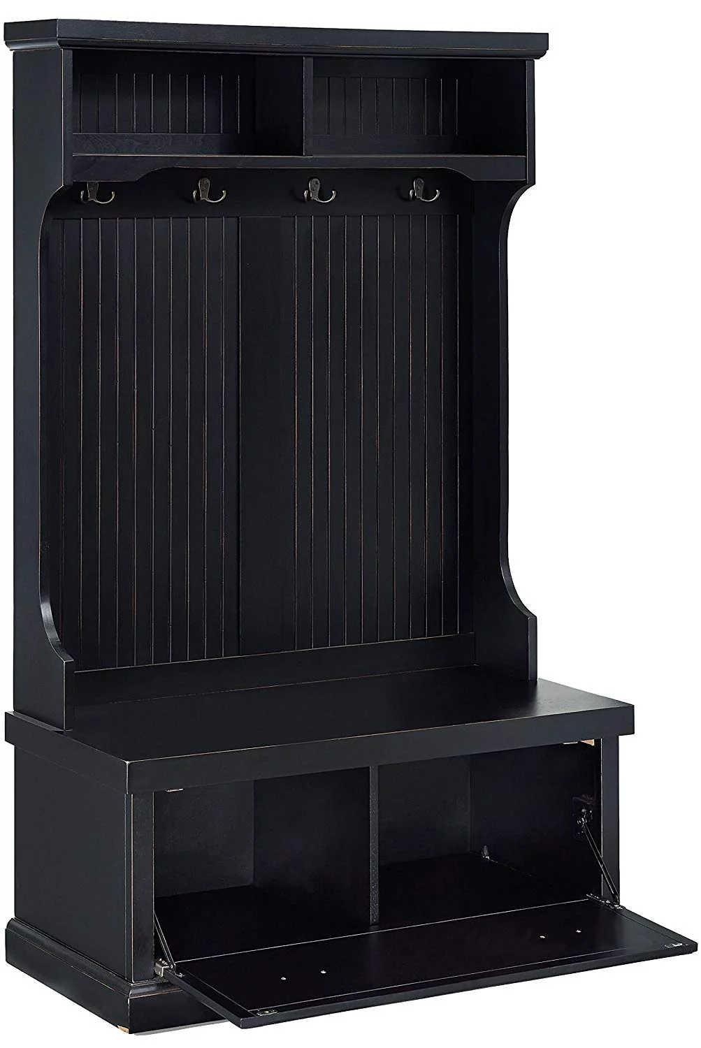 Crosley Furniture Seaside Wood Hall Tree in Distressed  Black