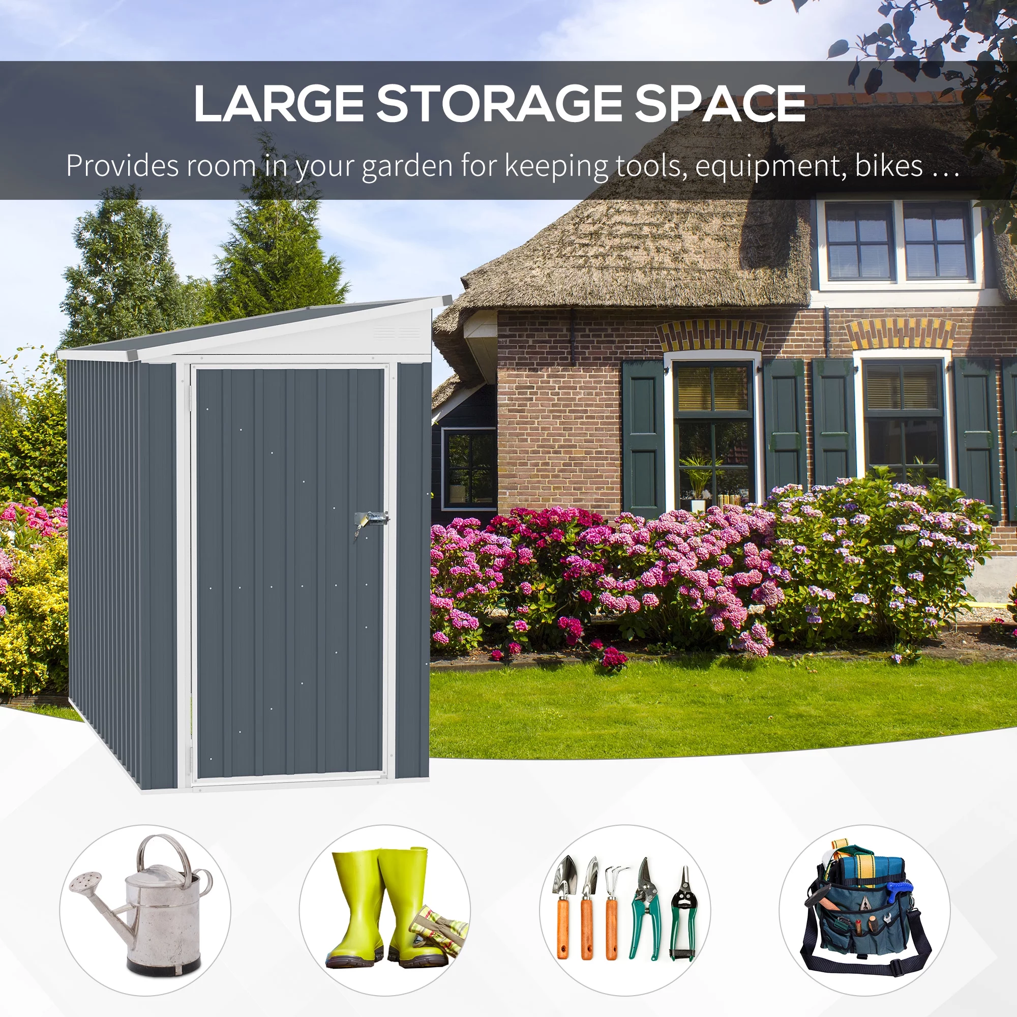 Outsunny Metal Outdoor Storage Shed, Lean to Shed ith Lockable Door