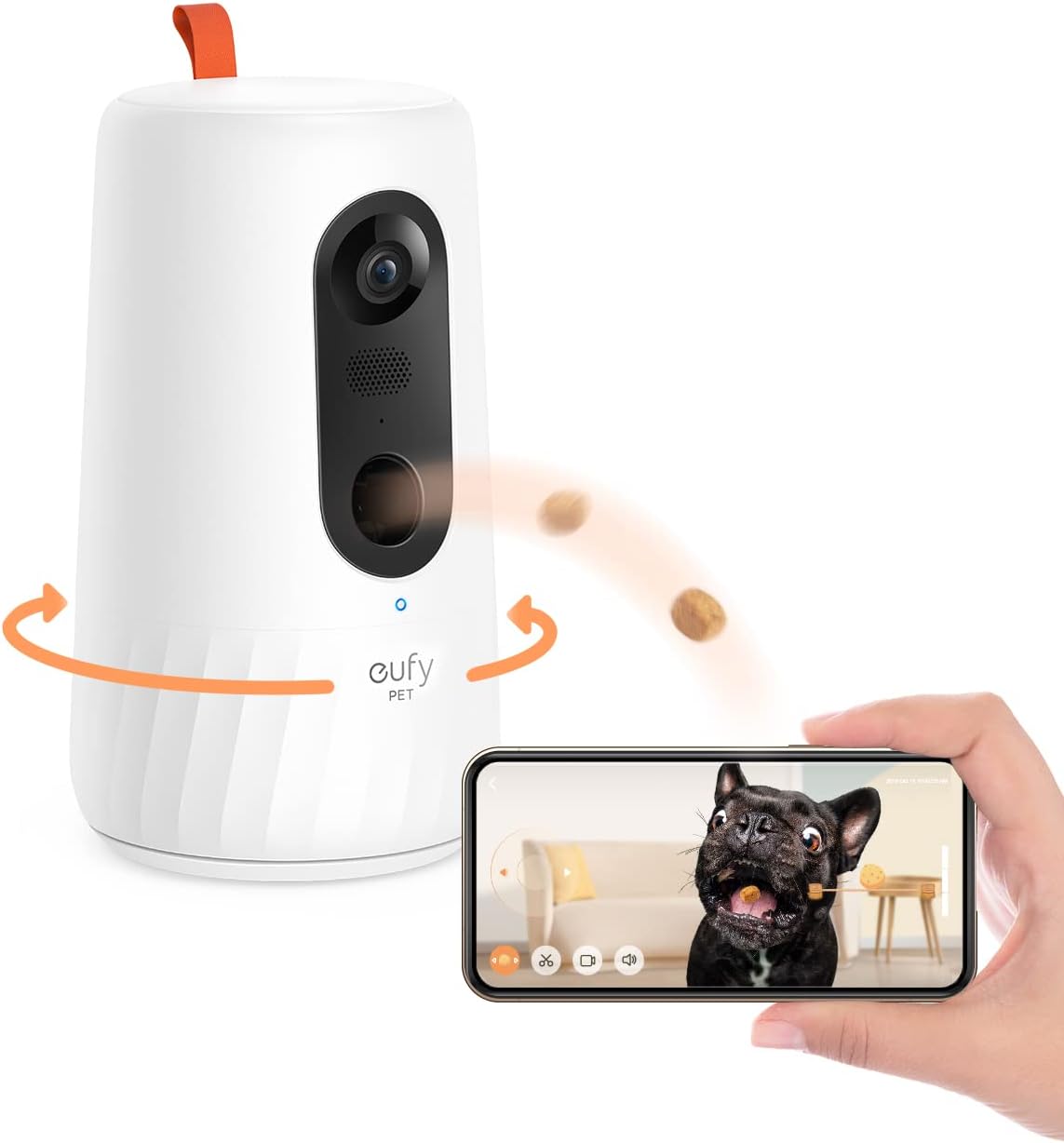 eufy Pet Dog Camera, Free Smart AI Tracking and Monitoring, 270-Degree Rotation, 1080p Pet Camera Tossing Treat Dispenser, Doggy Diary, Local Storage, 2-Way Audio, Phone App, No Monthly Fee