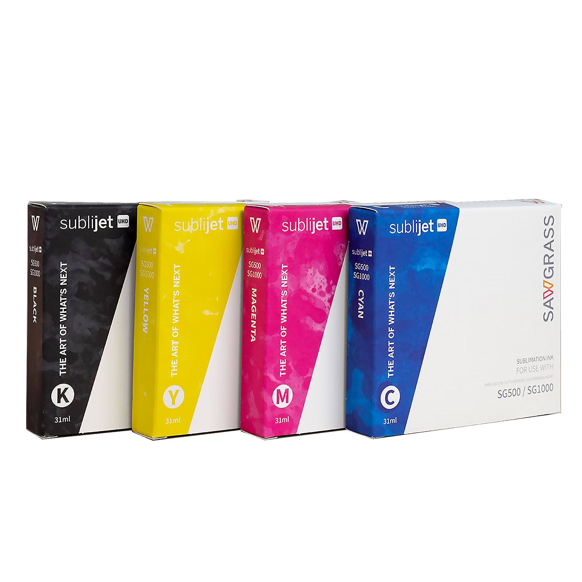 Sawgrass SubliJet UHD Inks SG500 u0026 SG1000 4 Pack: Black, Cyan, Magenta, Yellow