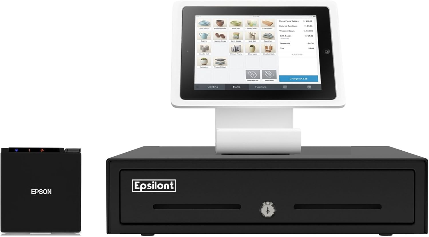 Square Register Hardware Bundle Compact -M10 2 Compact Receipt Printer, Stand for iPad 10.2 & 10.5,13 Epsilont Mini Cash Drawer