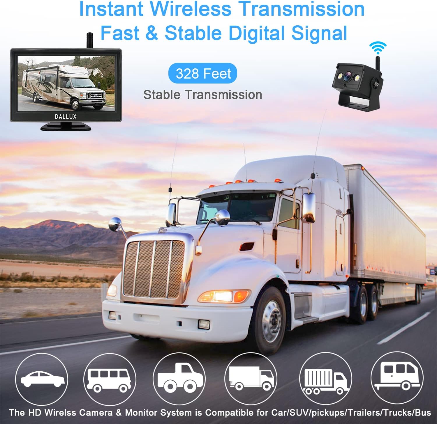 Car Wireless Backup Camera Kit,5 Inch Monitor and 1080P Front/Rear View Adjustable Camera for Car,Pickup,Truck,RV,SUV,Van,Camper Easy Installation Stable Signal Night Vision Waterproof Cam System