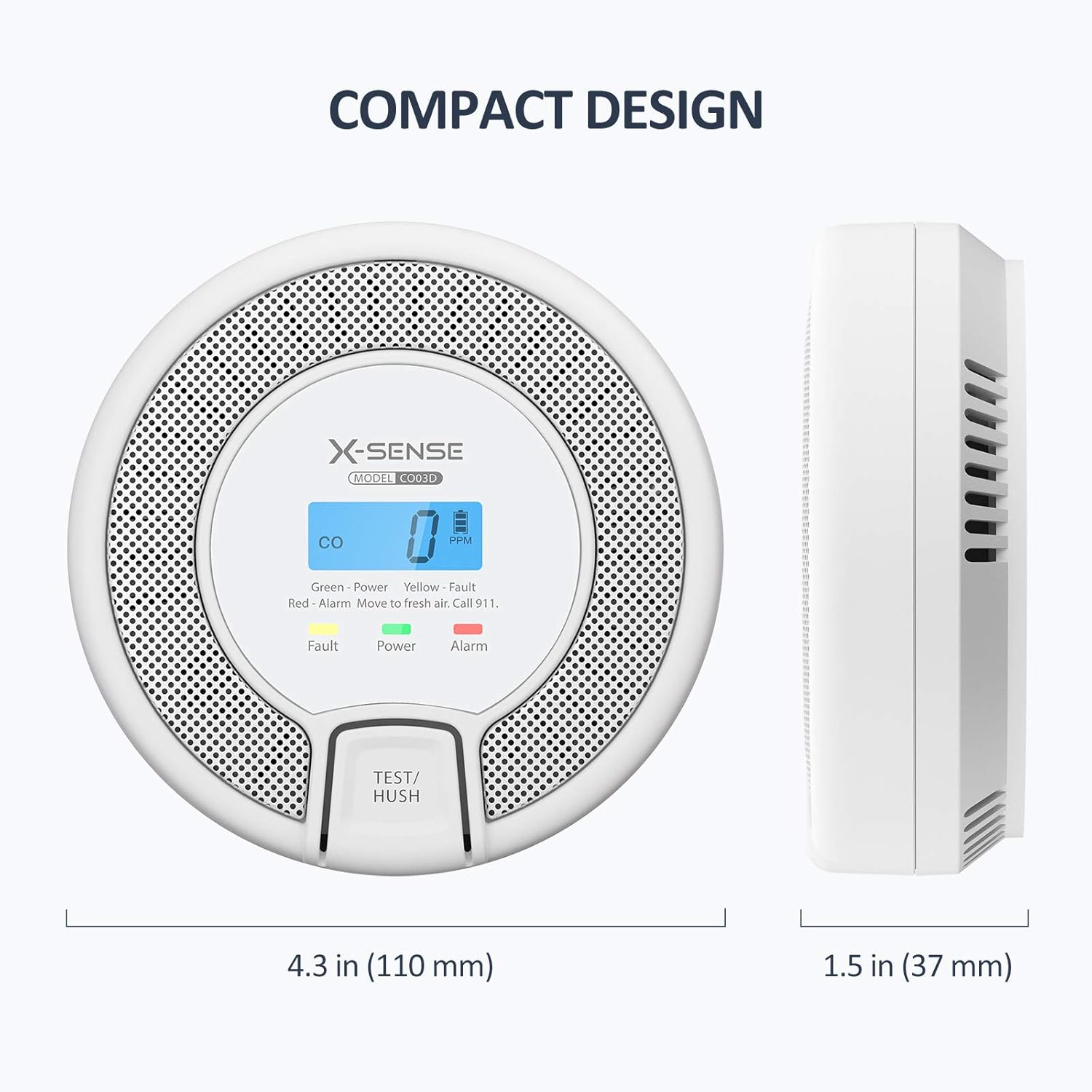 X-Sense Wireless Interconnected Carbon Monoxide Detector, Replaceable Battery-Powered CO Alarm with Digital Display, Auto-Check, CO03D-W, Pack of 2