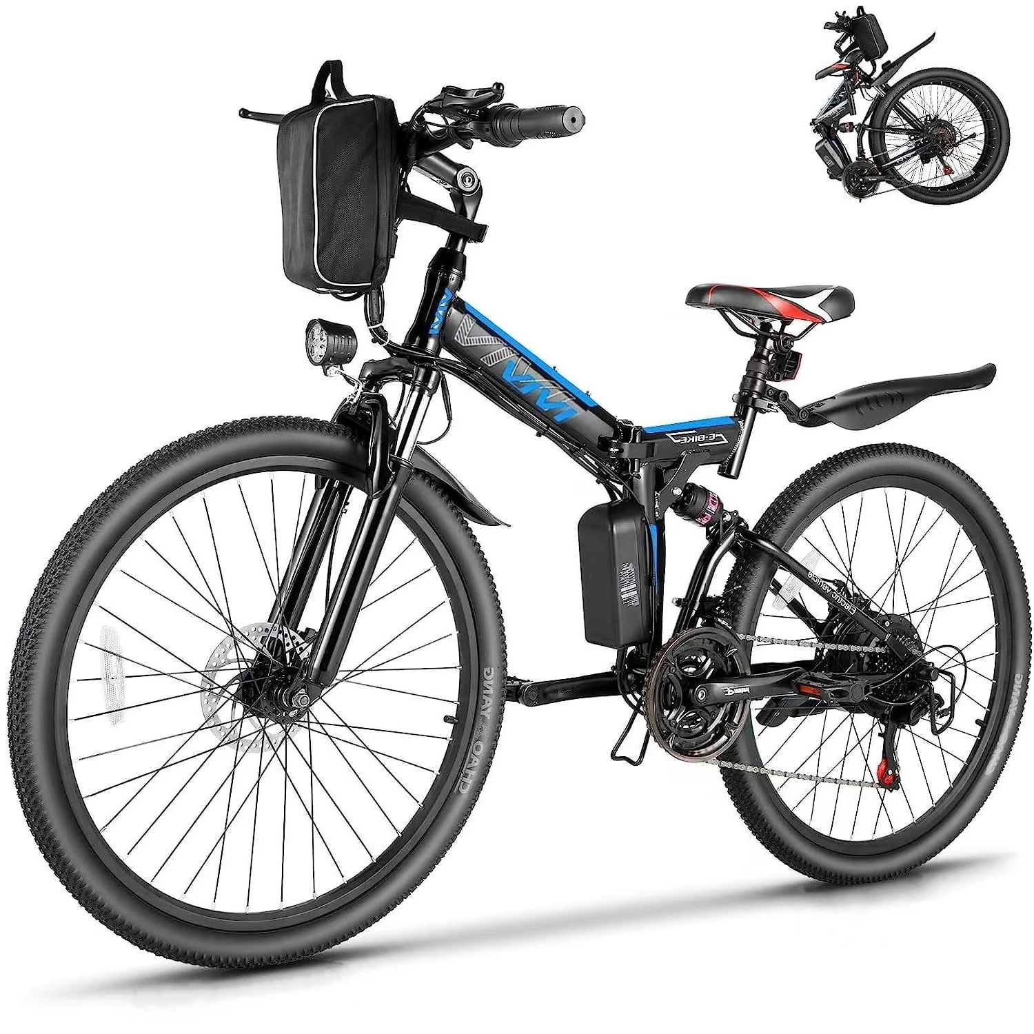 Vivi Electric Bike for Adults 26 Folding Electric Bike 500W Electric Mountain Bike 20MPH Full Suspension Electric Bike with Cruise Control Up to 50 Miles