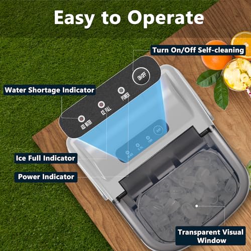 COWSAR Ice Maker Countertop, Portable Ice Machine with Self-Cleaning, 26.5lbs/24Hrs, 9 Bullet Ice Cubes in 6 Mins, Ice Basket and Scoop, Ideal for Home, Kitchen, Bar, Camping