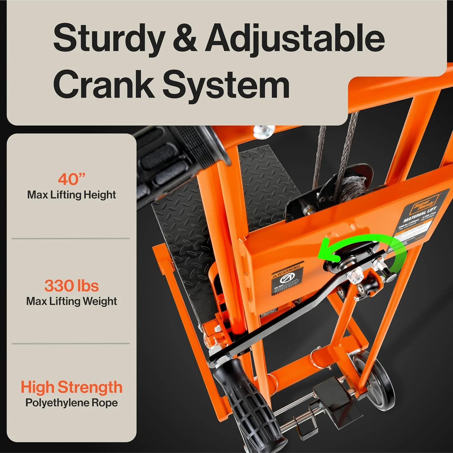 SuperHandy Material Lift Winch Stacker, Pallet Truck Dolly, Lift Table, Fork Lift, 330 Lbs 40" Max Lift w/ 8" Wheels, Swivel Casters