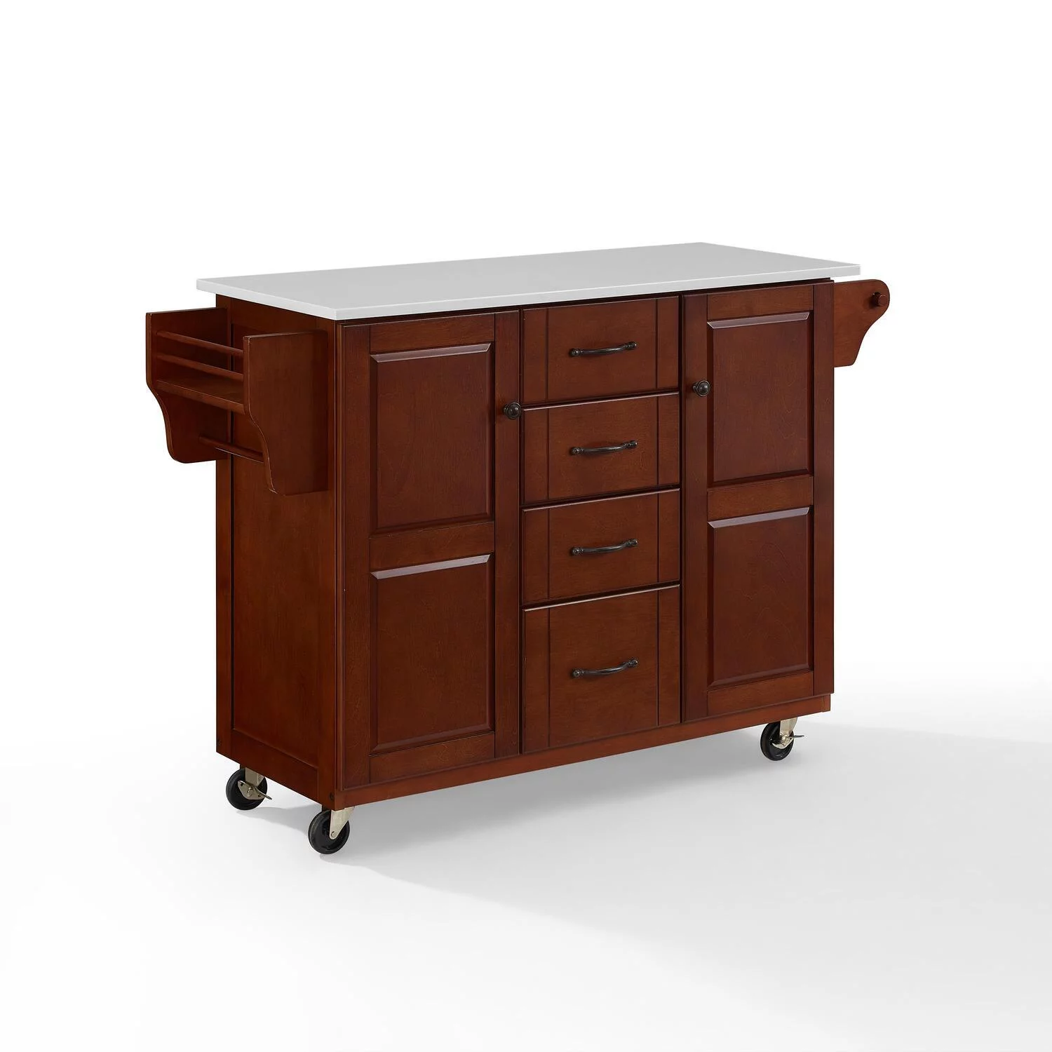 Crosley Eleanor White Granite Top Kitchen Cart in Mahogany