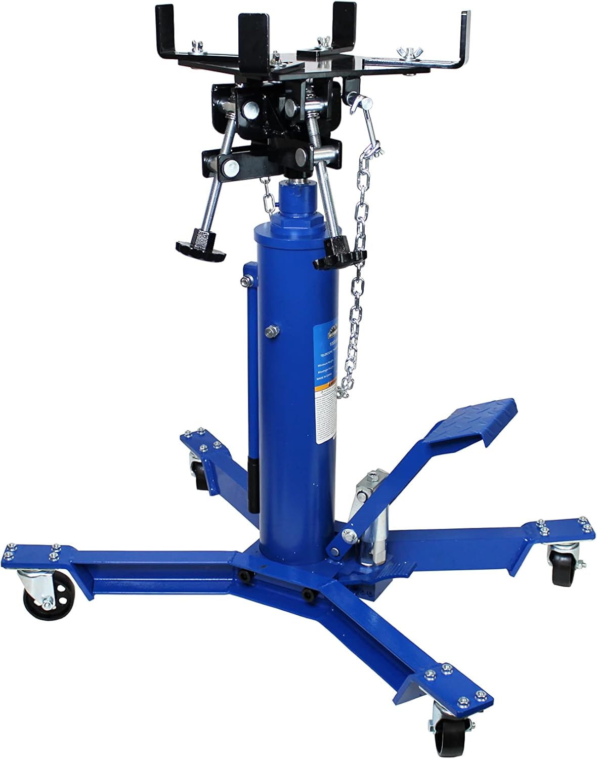 Mountain 1,000 Lb. Two Stage Hydraulic Telescopic Transmission Jack; Easy to Use Foot Pump, Heavy Duty Steel, Dual Axis Pivoting Saddle; MTN60504
